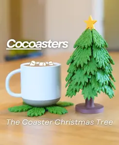 Christmas Tree Coasters - Festive Tableware for Your Home, Made in USA with High-Quality PLA Filament and Walnut Wood PLA - Wooden