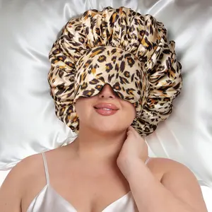 2-in-1 Satin Bonnet with Built-In Eye Mask – Silk-Like Hair Protection Sleep Cap, Light Blocking Night Bonnet for Curly & Long Hair