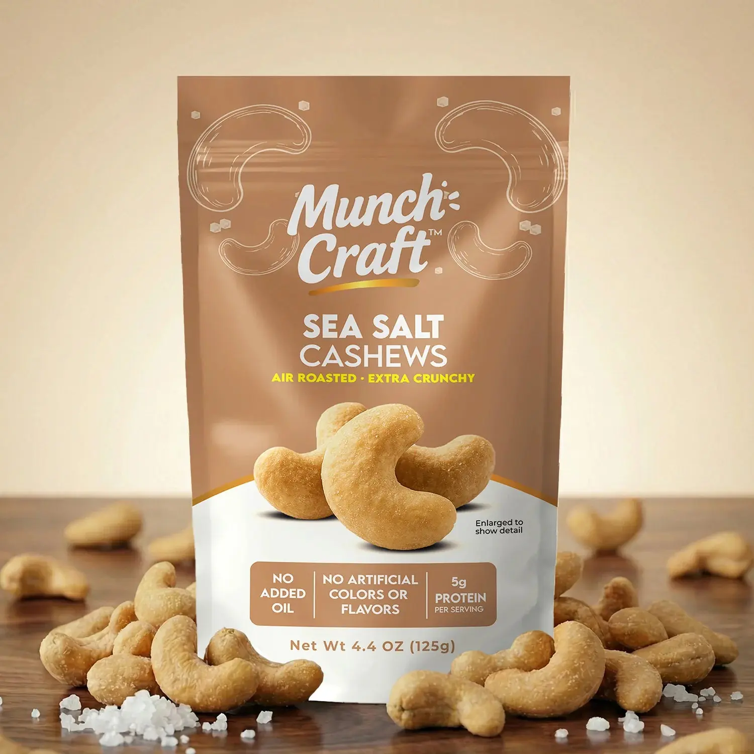 Munch Craft Sea Salt Cashews: Air-Roasted, Extra Crunchy (4.4 oz Pantry Bags)