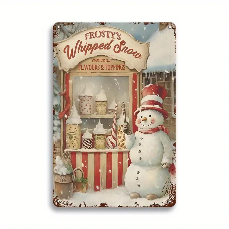 Vintage Christmas Snowman Rectangle Metal Tin Sign - 8x12 in 1pc, Durable Hangable Wall Plaque, Easy to Hang, No Electricity Needed, Home Door Room Decor Home Supply, Decorating