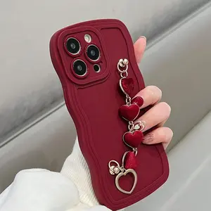 Wave Shell Burgundy iPhone Protective Case with Heart Bracelet Pattern, Full Coverage Shockproof Silicone Accessory Phone Accessory Compatible for iPhone 15 Series and 11-16 Models