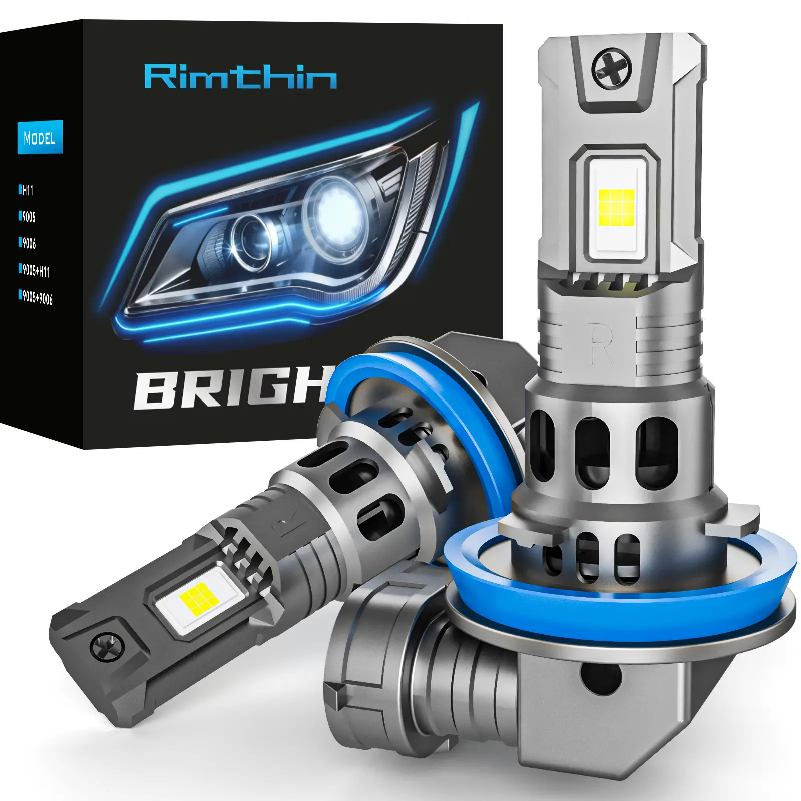 【ALL-NEW headlights】Rimthin 9005/HB3/9006/HB4/H11/H9/H8 White LED Headlight  All-in-One Design with Cooling Fan, High/Low Beam Bulbs  Replacement, Plug and Play