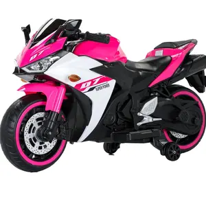 12V Kids Electric Motorcycle with Trainning Wheels for 3-6 Years(43-55in) Boys Girls Ride on Motorbike,Lighting Wheels, Hand Drive, Connect with Phone for Child Electria Toy Gift, White Pink
