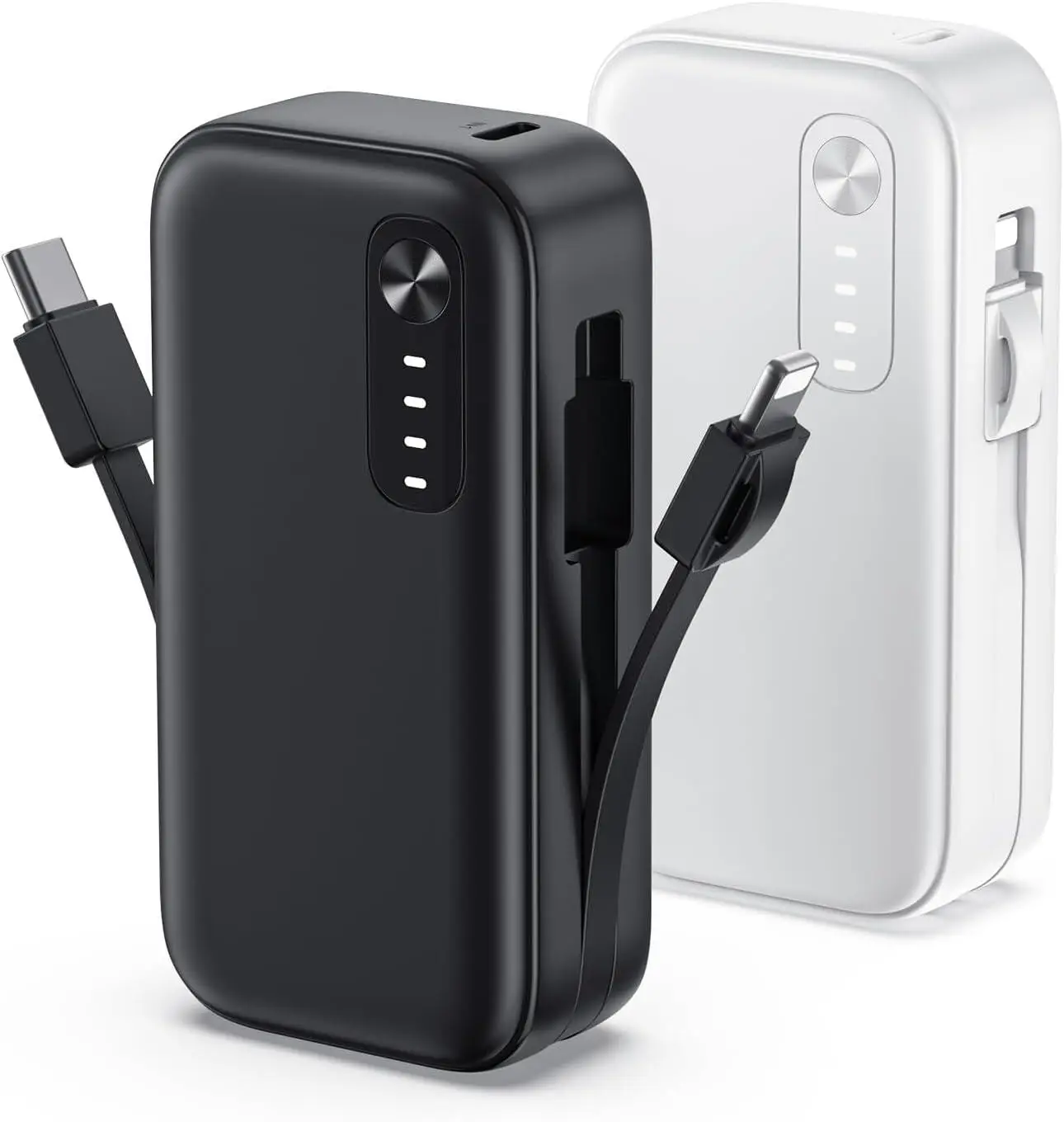 Small Portable Charger with Built-in Cables - 15W QC3.0 Fast Charing USB C Power Bank 5000mAh, Portable External Battery Pack for iPhone 15/14/13 Seri