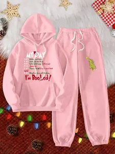 Women's Christmas Themed Sweatshirt & Pants Two-piece Set, Casual Long Sleeve Hoodie & Trousers, Ladies Fall & Winter Clothes for Daily Wear