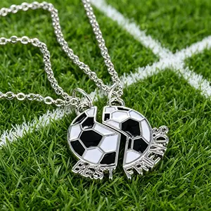 Magnetic Best Friends Necklace for 2 Football Soccer Sports Pendant Matching Set BFF Friendship Jewelry Alloy Couple Necklace for Boys Girls Bestie Gift