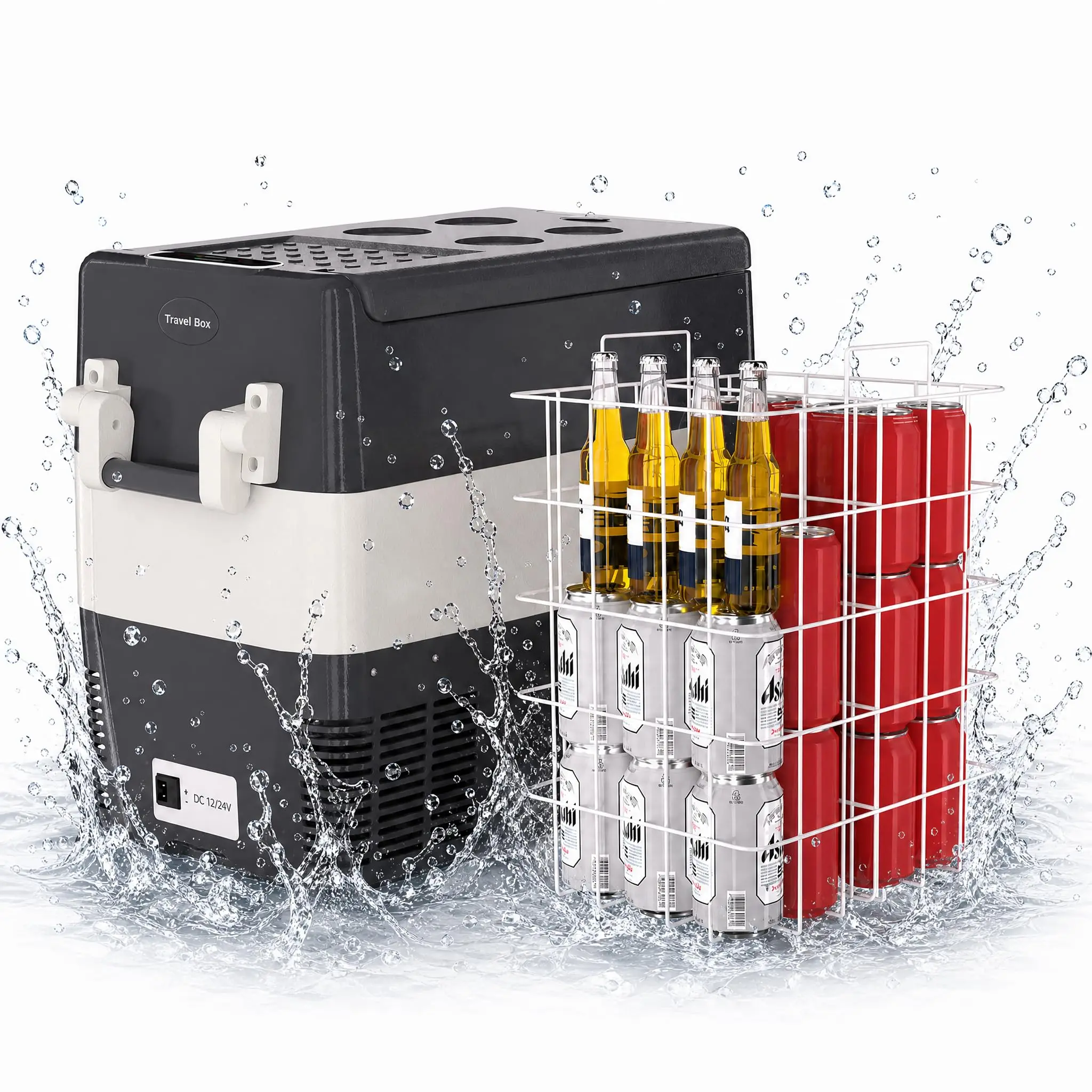Electric Cooler, 12V Car Refrigerator with Handle, -4℉ to 50℉ Truck Refrigerator, Portable Car Fridge with AC/DC Power for Camping, RV, Road Trips & Outdoor Travel