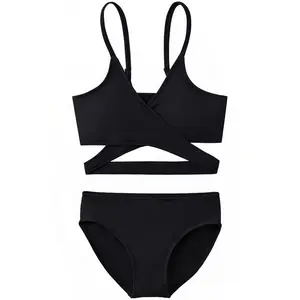 Girls' Cross Wrap Bikini Swimsuit Back Cutout Adjustable Straps High Waist Swimwear for Teens Beach Vacation & Swimming Pool