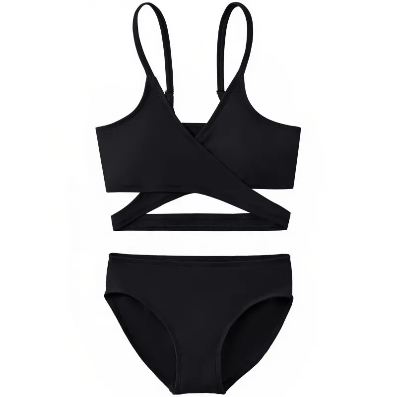 Girls' Cross Wrap Bikini Swimsuit Back Cutout Adjustable Straps High Waist Swimwear for Teens Beach Vacation & Swimming Pool