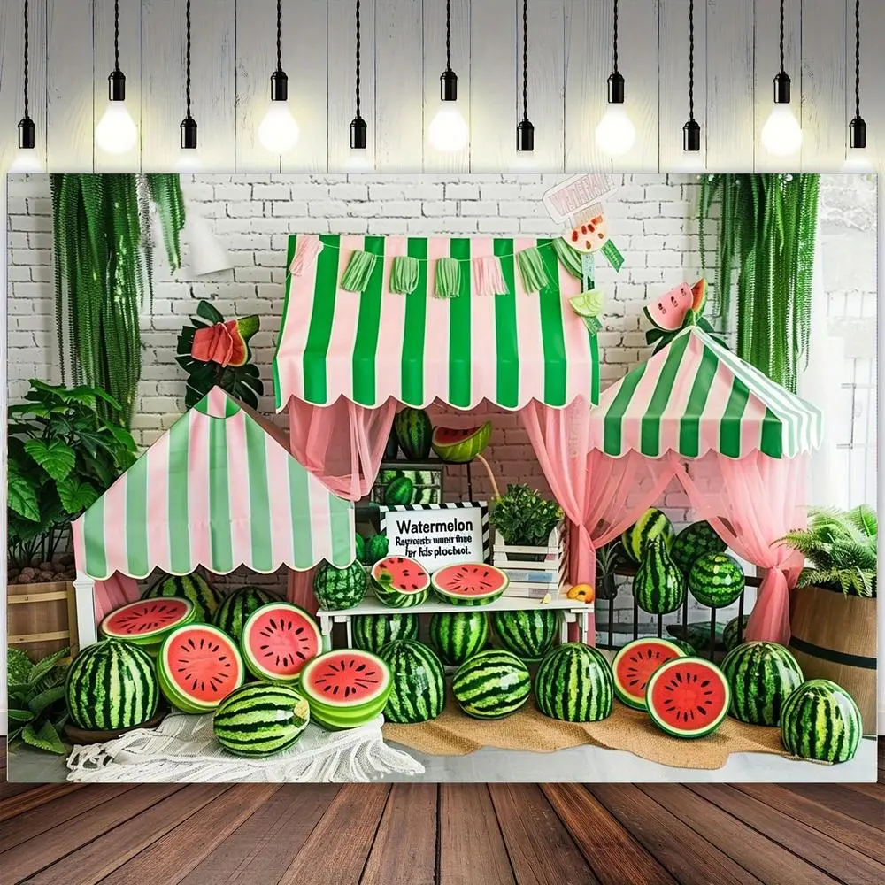1pc Vibrant 1-Piece Polyester Soft Fabric Watermelon-Themed Party Backdrop Banner, Multi-Size Options for Events, Photoshoots, One-Piece