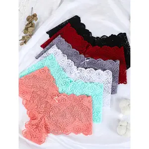 6pcs Floral Lace Thongs, Breathable & Comfy Scallop Trim Panties, Women's Lingerie & Underwear