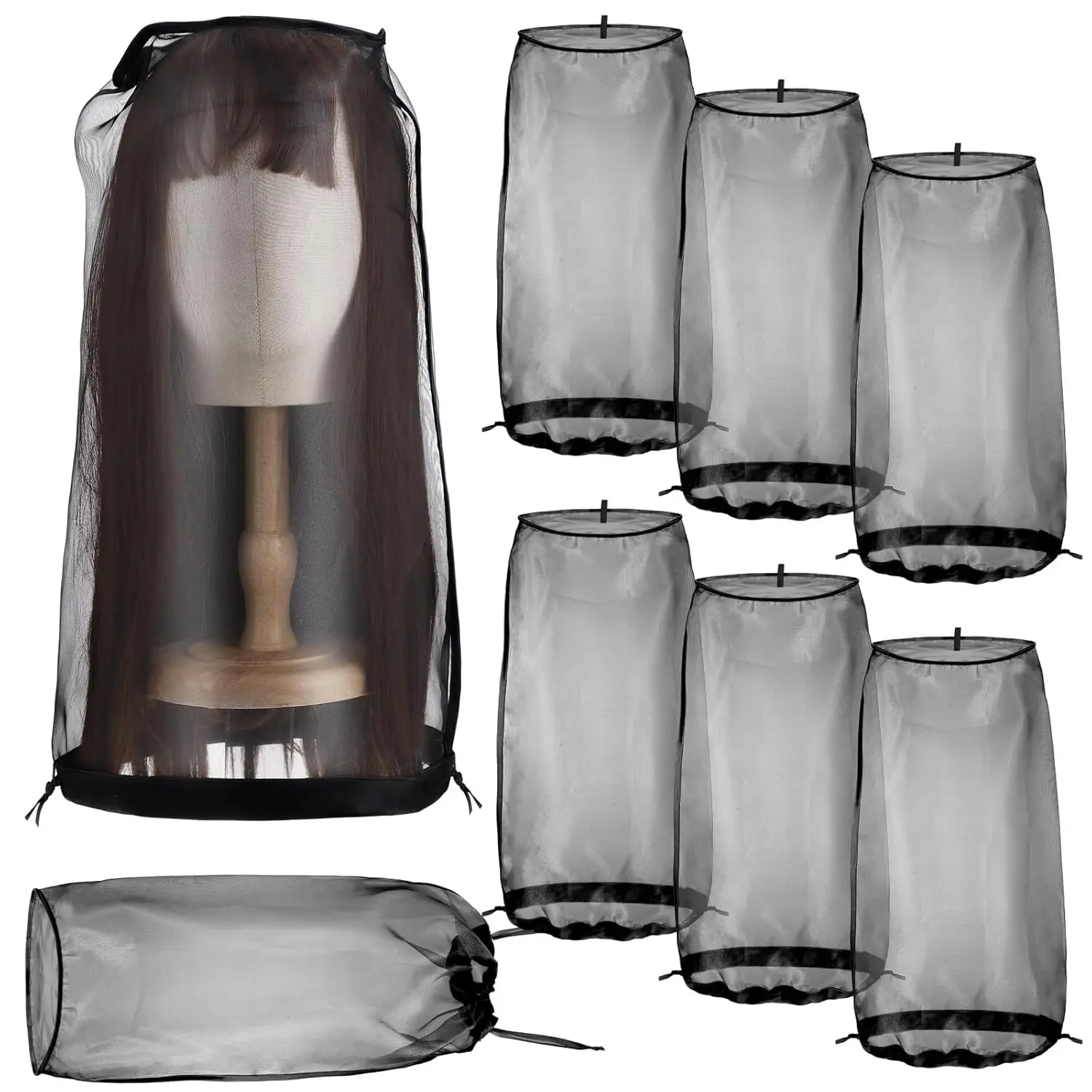 6-Pack Value Large Wig Dust Cover Bags Suit Wig Stand &Mannequin Head Dust Protection Protects Wig Shape Transparent Design  Set