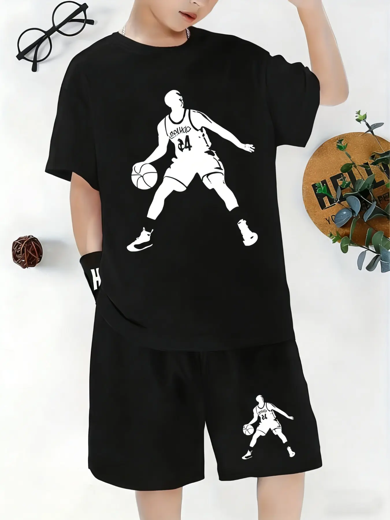 Boys' Basketball Printed Set, Casual Breathable Quick-Dry Athletic Tracksuit, Summer Comfort Outdoor Wear, Golf Fishing Camping Gym Swim, Sporty Breathable Outfits