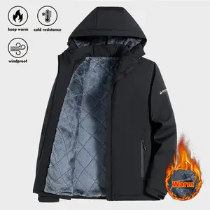 Men's Winter Detachable Hooded Fleece Immunization Jacket Waterproof Zipper Cuff Daily Outdoor Unisex Coat