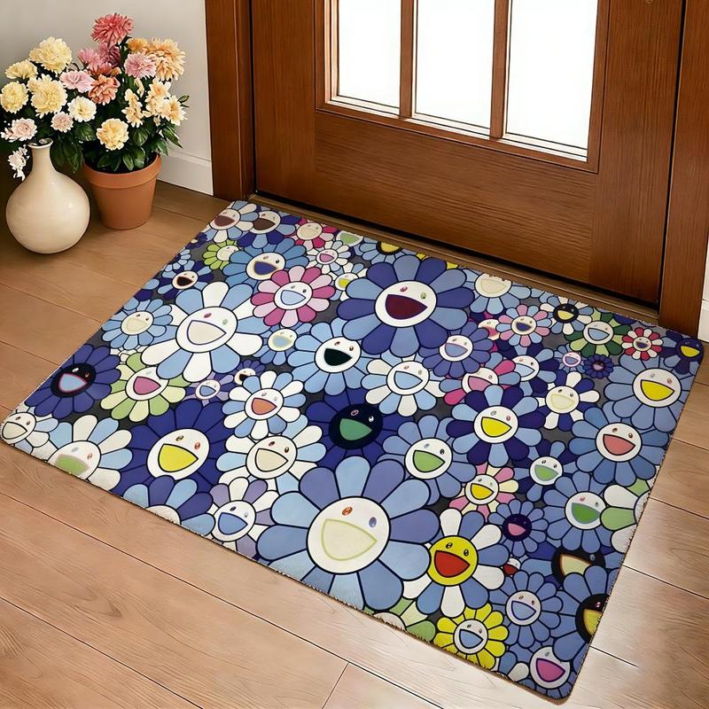 Classic Artwork T-Takashi Cool M-Murakami Floor Mat Flannel Rugs Soft Warmth Floor Mat Thickened Non-Slip for Room Home Decor Door Mat Strong Water Absorption Upgraded Anti-Slip Backing Easy to Clean