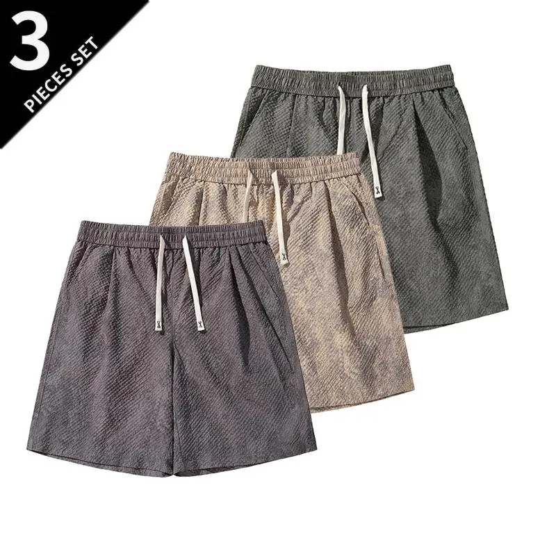 Men's Mid-Rise Loose Comfy Adjustable Medium-Length Waffle Texture Shorts - Soft Stretch Breathable Fabric, Drawstring Elastic Waistband, Lightweight Design, Pockets, Suitable for Streetwear, Beachwear, Comfy Men's Shorts, Adjustable Men's Shorts