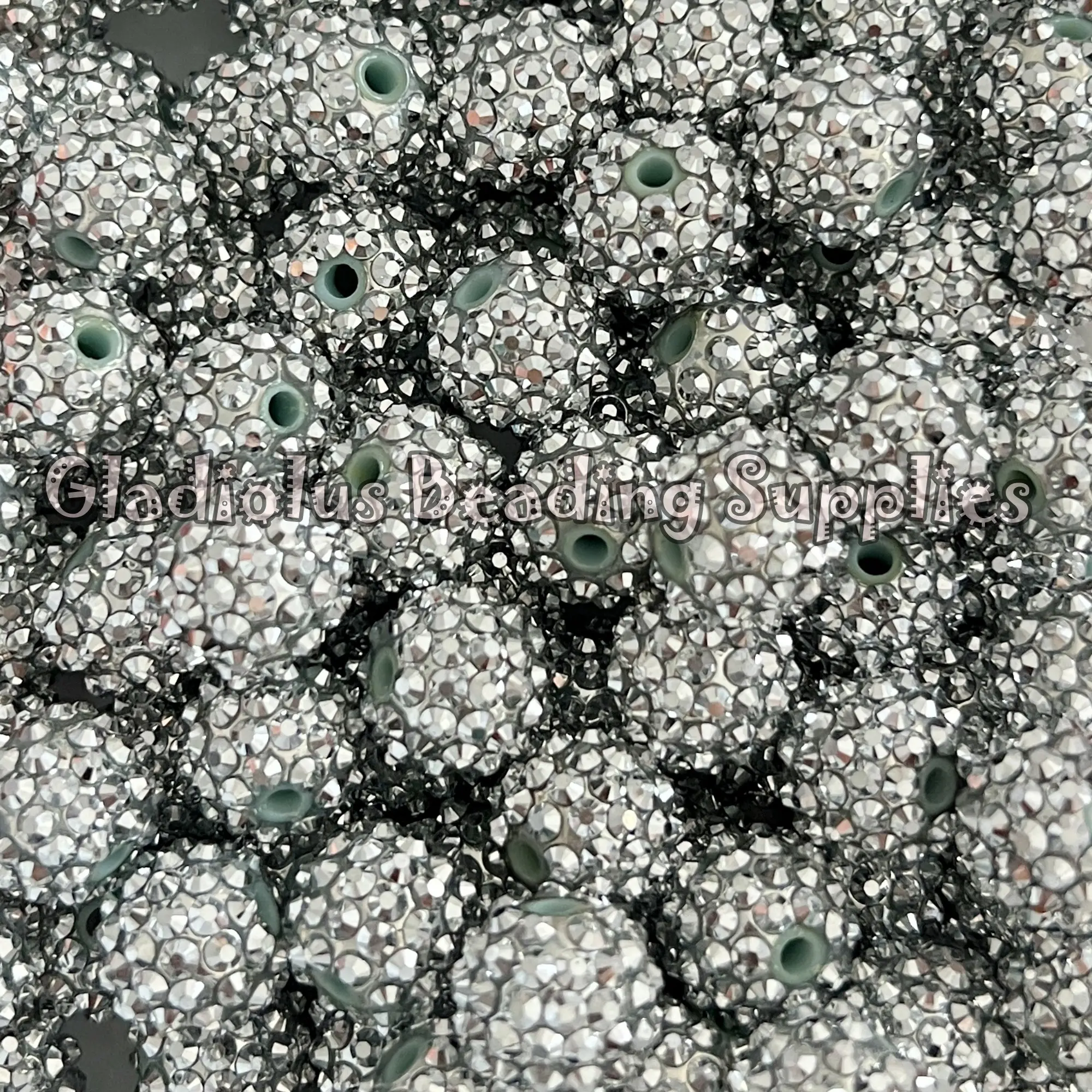 16mm Rhinestone Beads, Silver Color, Resin, Loose, Chunky, Round, Gumball, Crafting Supplies
