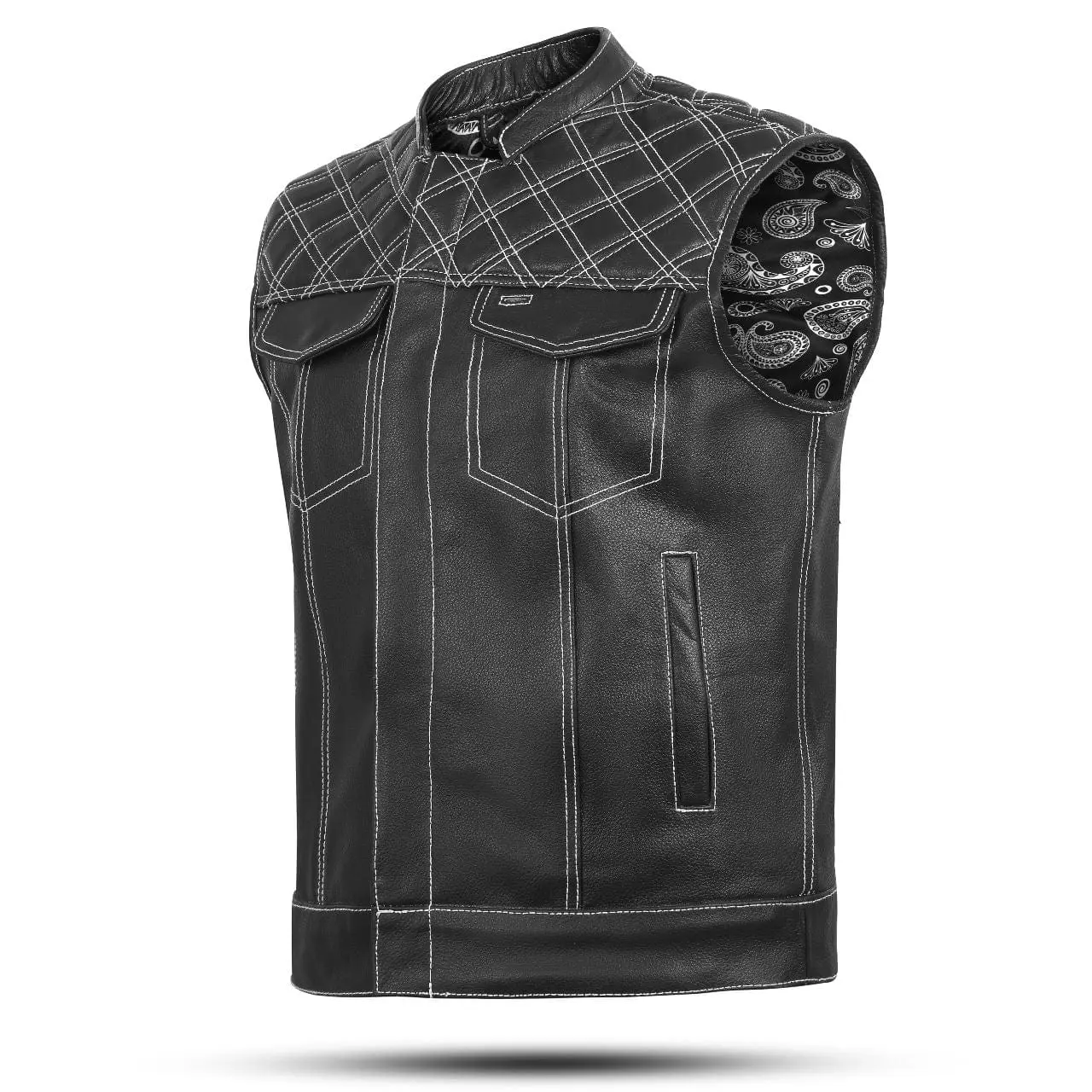Black Leather Diamond Stitch Motorcycle Vest Black Leather Diamond Stitch Motorcycle Vest