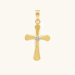 14K GOLD ROUNDED DIAMOND CROSS PENDANT