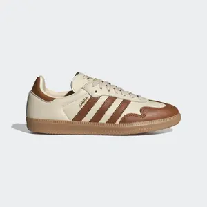 Women's Adidas Samba OG "Wonder White / Dusky Bronze / Gold Metallic" IH9166 Fashion Athletic Sneaker Spring Shoes