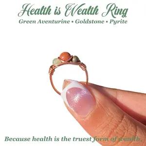 Health Is Wealth Ring Goldstone Green Aventurine Pyrite Crystal Wellness Vitality Healing Energy Jewelry for True Wealth