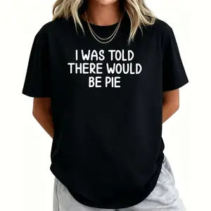 Plus Size, Women's Plus Size Funny "I Was Told There Would Be a Party" T-Shirt - 180g Pure Oversized Crew Neck Short Sleeve Blouse-Compatible Top Suitable for Moms, Spring Summer Casual Wear, Gift, Machine Washable (L-5XL)