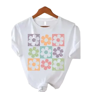 Women's Floral Print Tee |   Vibrant Pastel Flower Soft Breathable Round Neck Spring Summer Outdoor Top