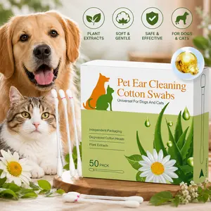 50 Pack Pet Ear Cleaning Swabs for Dogs & Cats, Essential Oil Ear Cleaner, Gentle Ear Wax Removal, Hypoallergenic Alcohol-Free Formula, Individually Wrapped for Home & Travel