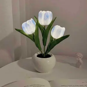 Tulip Night Light Rechargeable LED Night Lamp Flower Table Lamp for Bedroom Living Room Birthday Party Desktop Home Decor