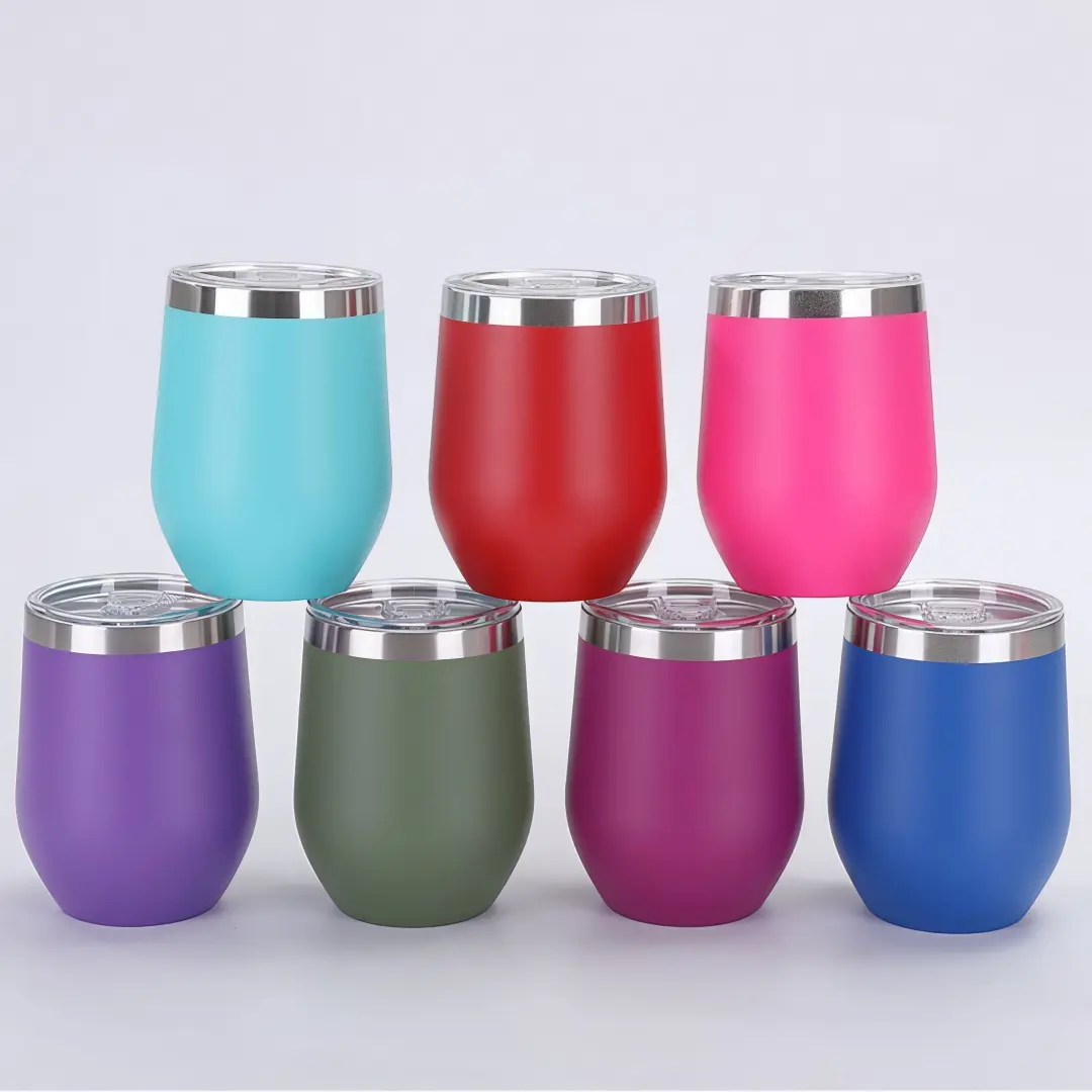 LMMAKE 6PCS 12oz Reusable BPA-Free Insulated Wine Tumblers with Lids - Double-Wall Stainless Steel Dinner/Casual Drinkware, Coffee Mugs for Champagne, Beer, Hot/Cold Beverages