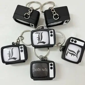 Death Note TV Keychain L Yagami Yuki Glowing Sound Mini TV Pendant Keychain Creative Anime Accessory with Keyring for Fans Unique Design Functional Keychain