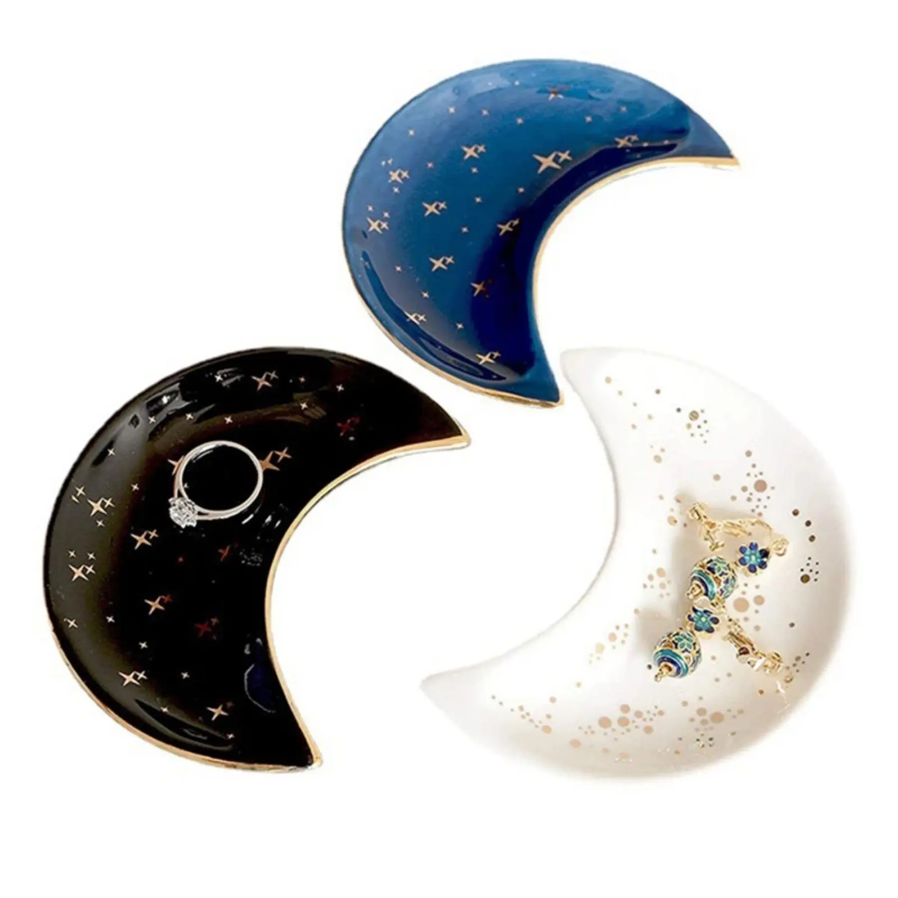 Moon Shaped Jewelry Storage Plate, Ceramic Trinket Tray, 1 Count Modern Jewelry Storage Tray, Jewelry Organizer, Durable Organizers, Jewelry Storage Unit, Home Decor, Unique Gift for New Year & Birthday Party