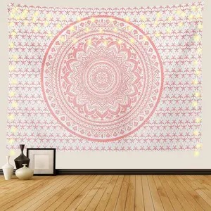 Pink Mandala Tapestry, Indian Hippie Bohemian Psychedelic Tapestries Women Wall Hanging For Bedroom Teen Girl Made In USA