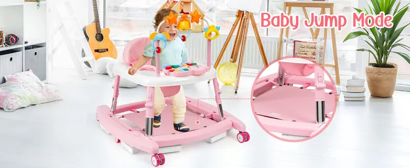 Unisex Plastic 5-in-1 Activity Walker for 6-18 Months Infants - Safety Tested, Foldable, 3 Adjustable Heights, Bouncer + Rocker, Triangular Base, Music, Feeding Tray, Removable Footrest, Portable, Breathable Baby Items (Choking Hazard Small Parts Note)