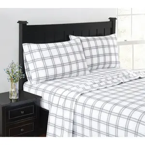 London Fog Grey Plaid Flannel 3 Piece Twin Sheet Set