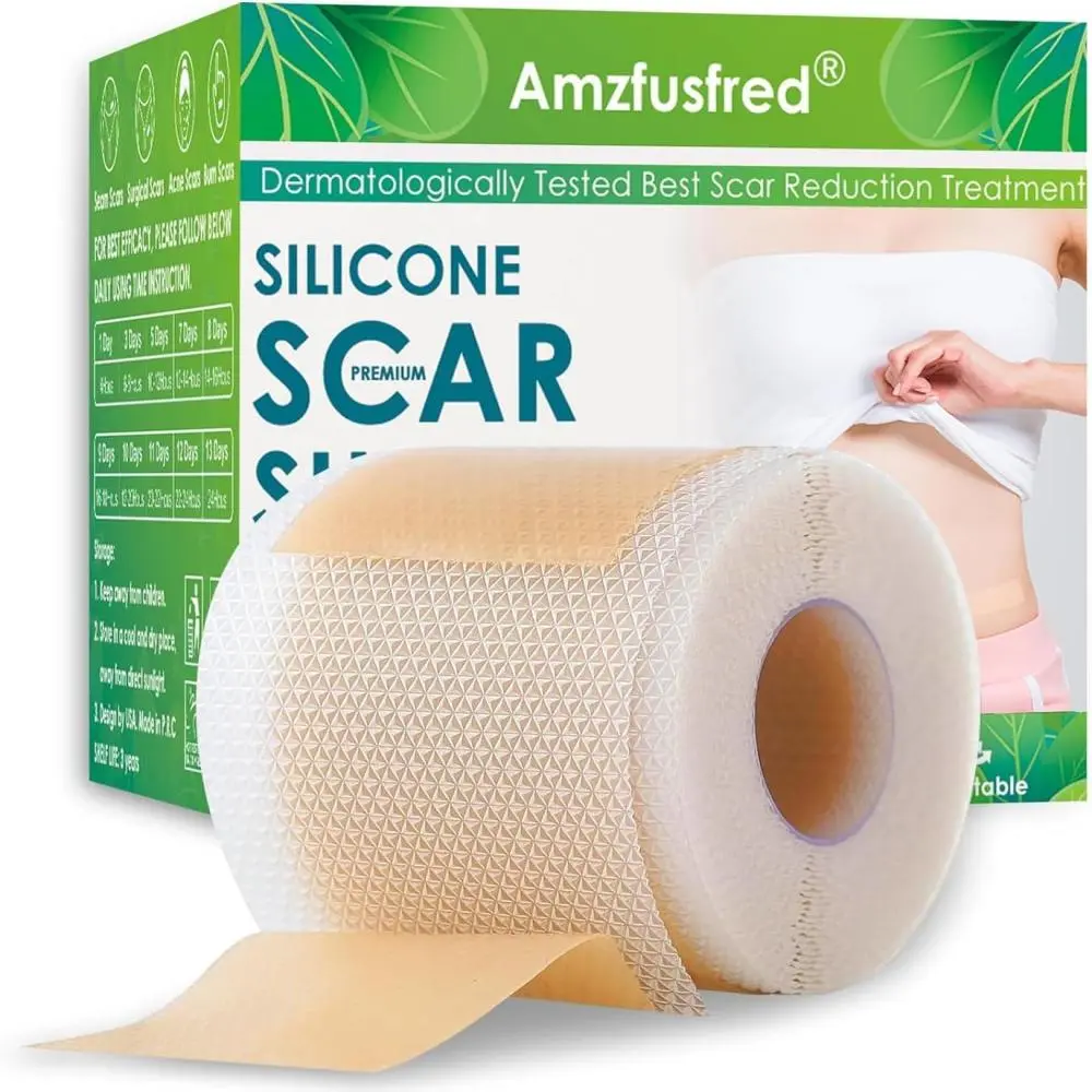 Amzfusfred Updated Silicone Scar Tape, Silicone Scar Sheets Scar Sheets for Surgical Scars Reusable Silicone Scar Strip For Surgical C-SectionTummy Tuck Keloid Scars BurnAcne Removal