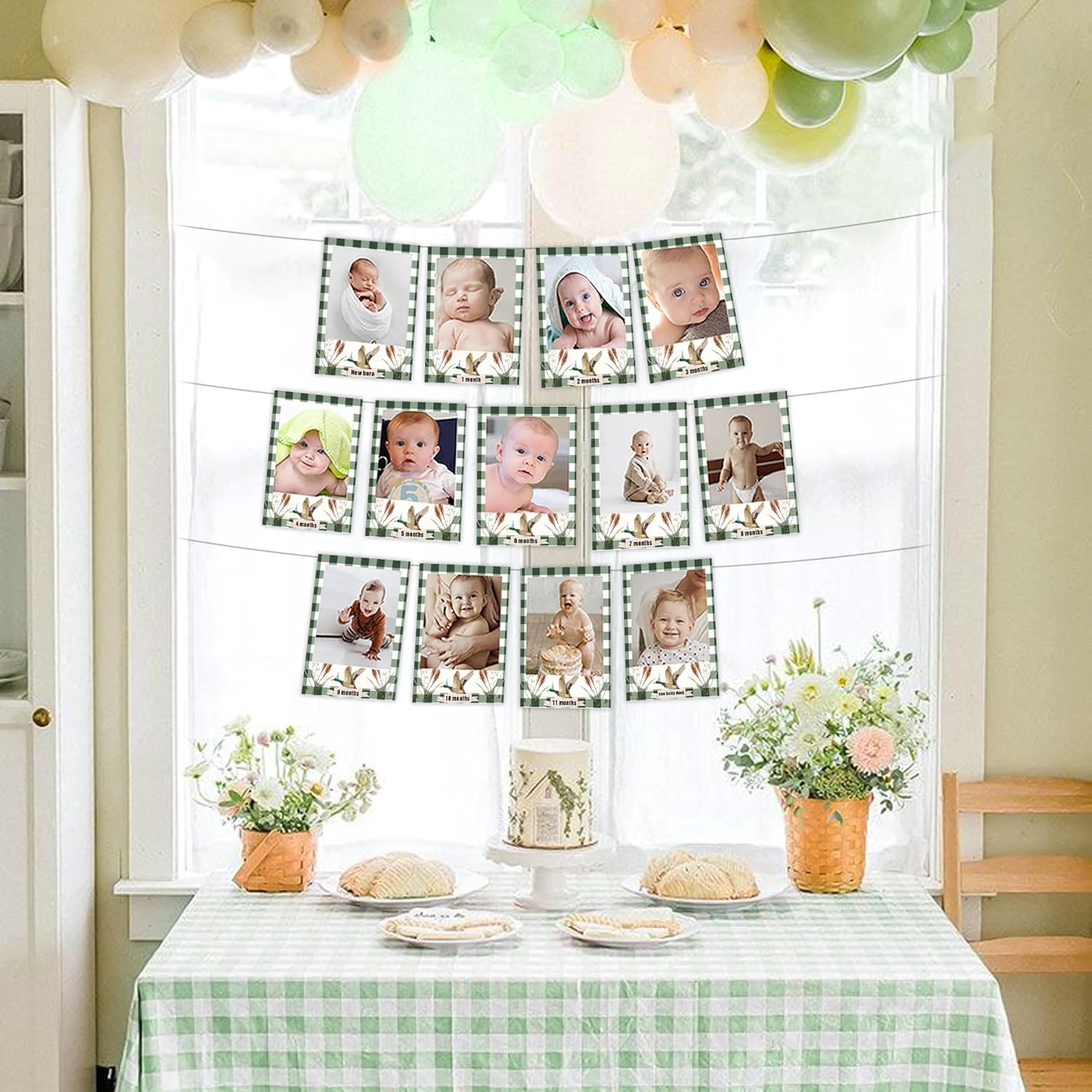 LaVenty One Lucky Duck Photo Banner Mallard Duck 1st Birthday for Baby Shower from Newborn to 12 Months Lucky Duck Theme Boy First Birthday Banner Decorations Party Supplies