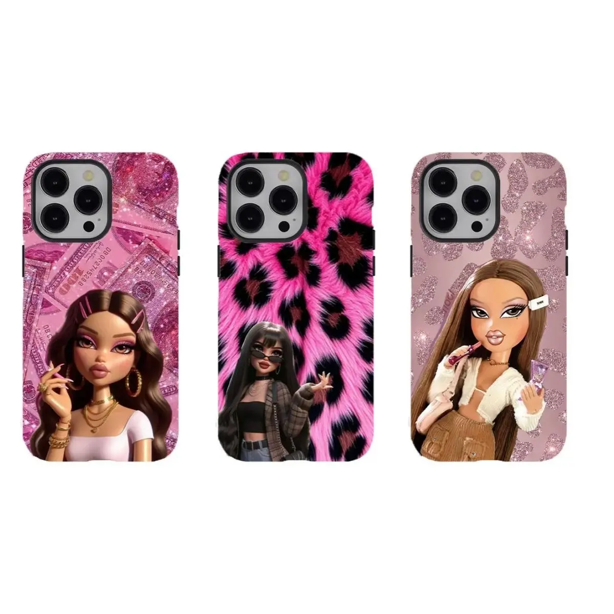 Y2k Fahion B-bratz Girl Leopard Print Phone Case, PBT+TPU Dual - Layer Drop - Resistant Case for iPhone 16/15/14/13/12/11/17 ProMax Plus for Samsung phones,an excellent gift for friend or fans.