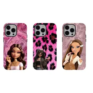 Y2k Fahion B-bratz Girl Leopard Print Phone Case, PBT+TPU Dual - Layer Drop - Resistant Case for iPhone 16/15/14/13/12/11/17 ProMax Plus for Samsung phones,an excellent gift for friend or fans.