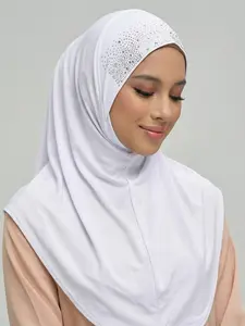 1pc Ranadan Eid Muslim Instant Modest Hijab with Rhinestones, Soft and Breathable Under Cap for Daily Prayer and Outing, Elegant Stylish Ready to Wear
