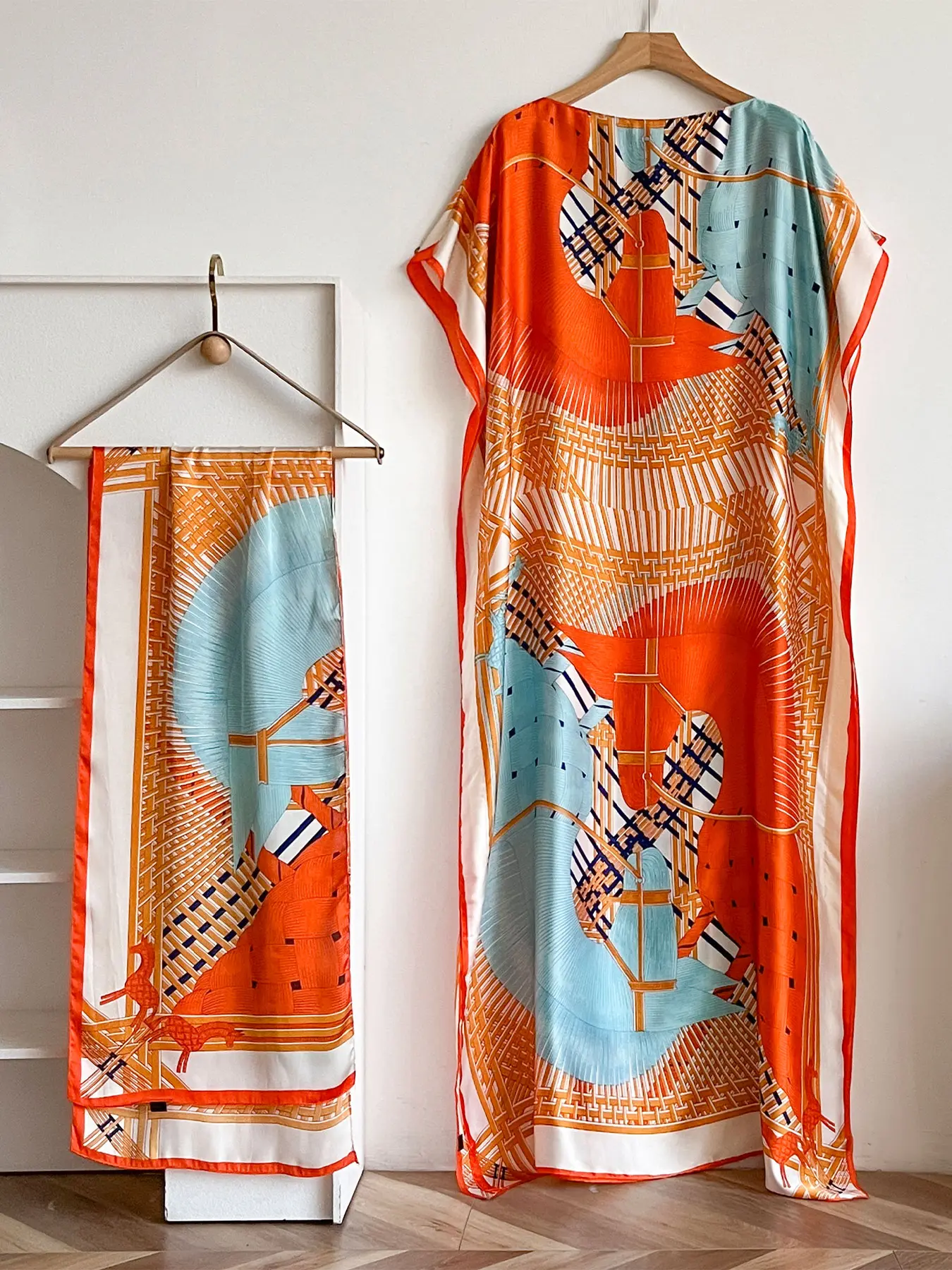 Women's Fashion Print Long Robe Set, Matching Moomoo Dress + Scarf Headband, Casual Woven Fabric, Thin All-Season Wear, Beach Sun Protection - TikTok Shop Women's Fashion Print Long Robe Set, Matching Moomoo Dress + Scarf Headband, Casual Woven Fabric, Thin All-Season Wear, Beach Sun Protection - TikTok Shop