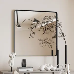 Modern Design 36x36 Inch Square Metal Framed Mirror High Quality Smooth Wall Mounted Vanity Mirror for Bathroom Living Room Bedroom Decor Black Color
