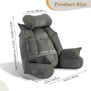 Chenille Bed Rest Pillow with Arms, Oversized Full Body Support Backrest Cushion, 36×22×30 Inch Comfort Pillow for Reading, Working & Relaxing in Bed