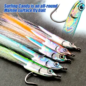 5pcs of surf candy realistic fishing flying insects with movable tails suitable for sea carp, dogfish, trout, salmon, and sea bass. The set of flying fishing equipment for both seawater and freshwater surfaces imitates the luster of small fish scales