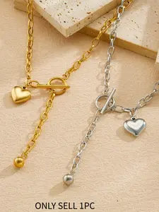 Heart Toggle Clasp Y Necklace, Dainty Cuban Chain, Everyday Minimalist Jewelry, Elegant Accessory for Women