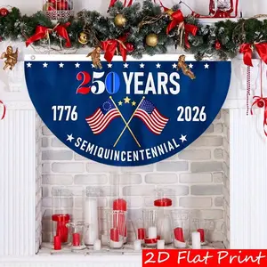 1pc Semi-Circular Half-Fan Shape America 250 Years 1776-2026 Garden Flag, Patriotic Semiquincentennial Outdoor Yard Decor for Christmas Halloween Holiday