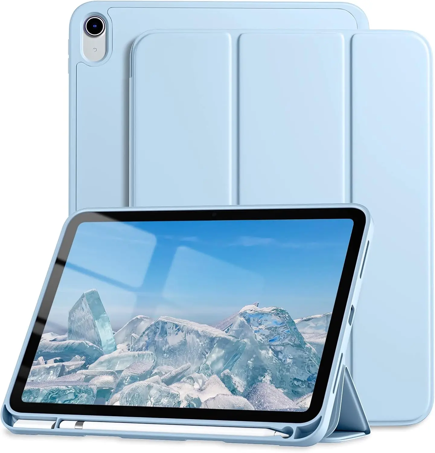 Foldable Slim Trifold Stand Tablet Casing with Pen Slot, TPU Back Protection, Auto Sleep/Wake, Fits iPad Sizes (11in A16 2025 & 10.9in 10th Gen 2022), Durable Sky Blue Accessory