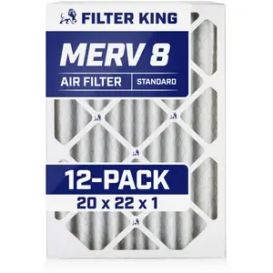 Filter King 20x22x1 Air Filter | 12-PACK | MERV 8 HVAC Pleated A/C Furnace Filters | MADE IN USA | Actual Size: 19.5 x 21.5 x .75"