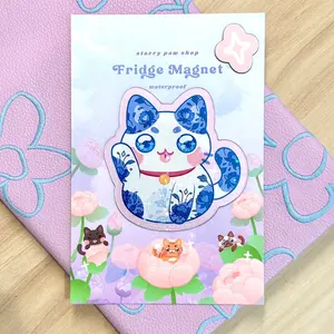 Lucky Cat Porcelain Sticker in Blue, Pink, Purple | 3 inch Waterproof