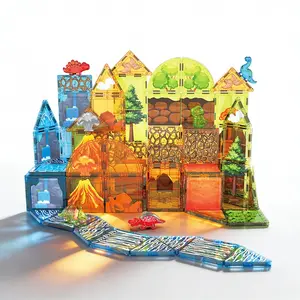 Magnetic Tile Dinosaur Toy Set, 7.5cm-45/79pcs Magnetic Building Blocks, Sensory Play for Kids Ages 3+, Essential Classroom Toy